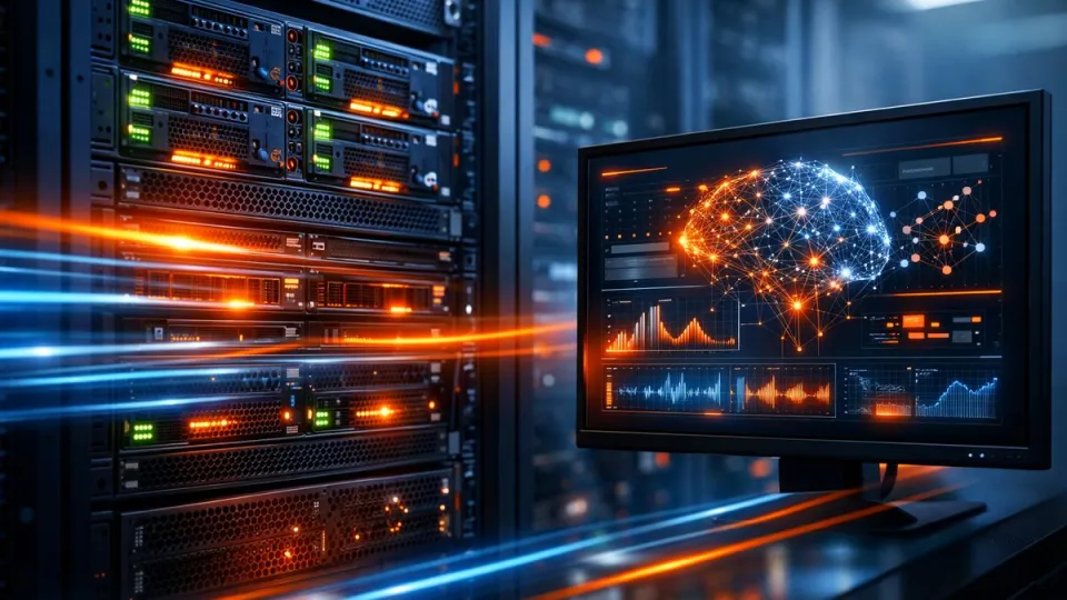GPU-servrar och AI-gränssnitt som symboliserar Xiaomi MiMo UltraSpeed