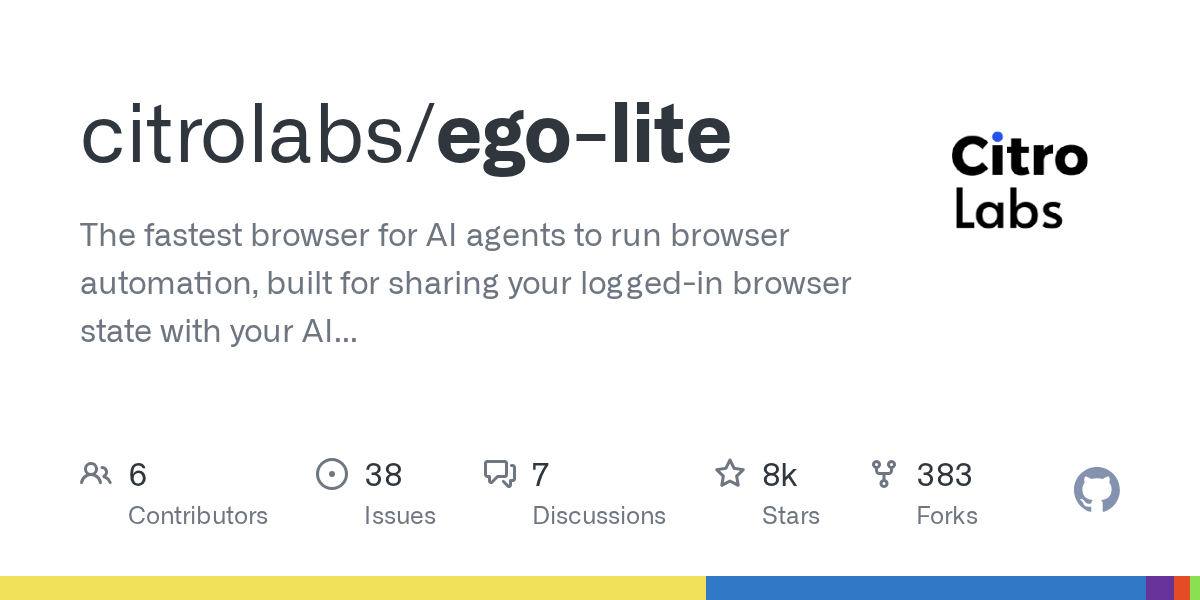 GitHub-förhandsbild för ego lite och AI-agenter i webbläsaren