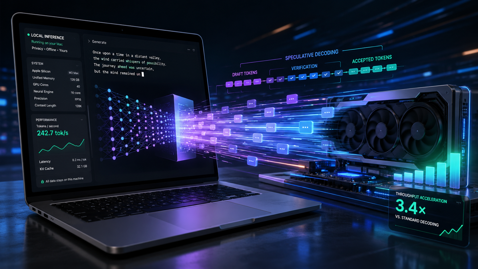 Illustration av snabbare lokal AI-inferens med speculative decoding