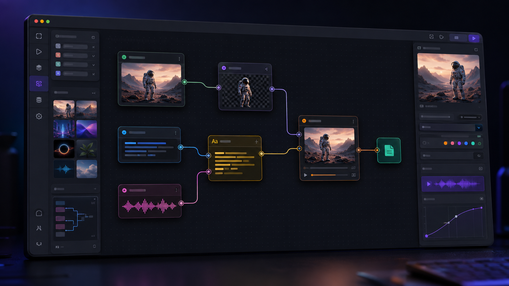 Illustration av Gradio Workflow med ett visuellt AI-flöde byggt av noder.