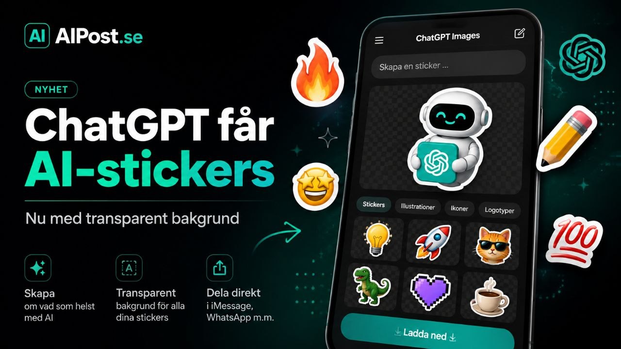 AIPost-grafik om ChatGPT Images, AI-stickers och transparent bakgrund
