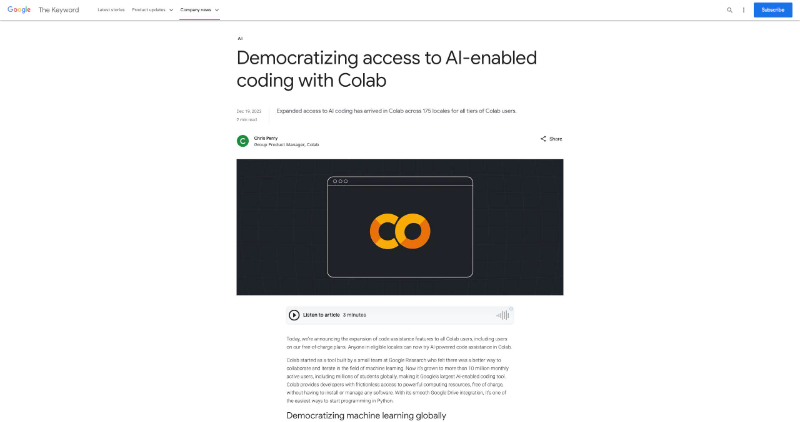 Cover Image for Google Colab AI