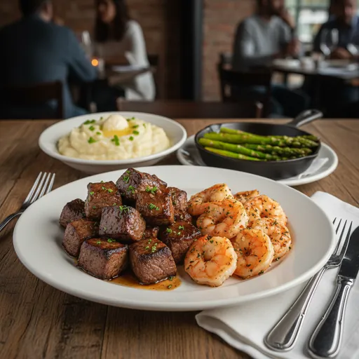 Steak Tips and Baked Shrimp Dinner