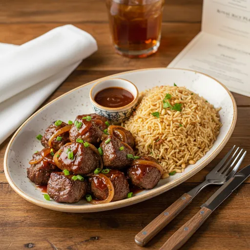 Honey Barbecue Steak Tips Rice Plate