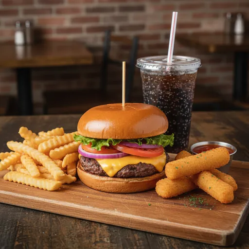 Cheeseburger and Mozzarella Sticks Meal