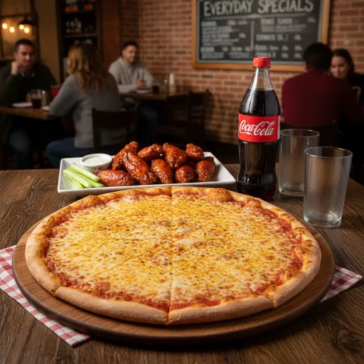 Large Plain Pizza, 14 Buffalo Wings and 2 Liter Soda