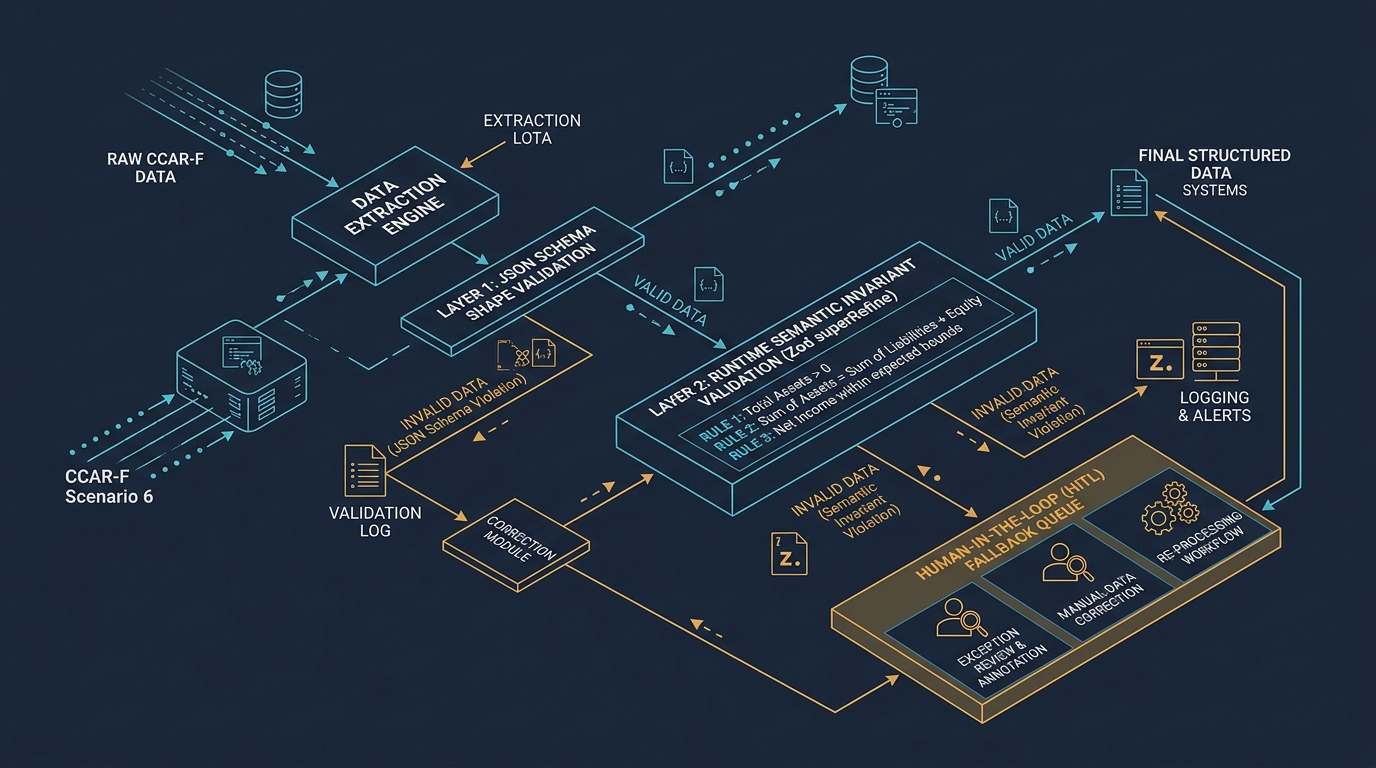 CCAR-F Scenario 6 walkthrough: a JSON Schema enforces shape, never honesty