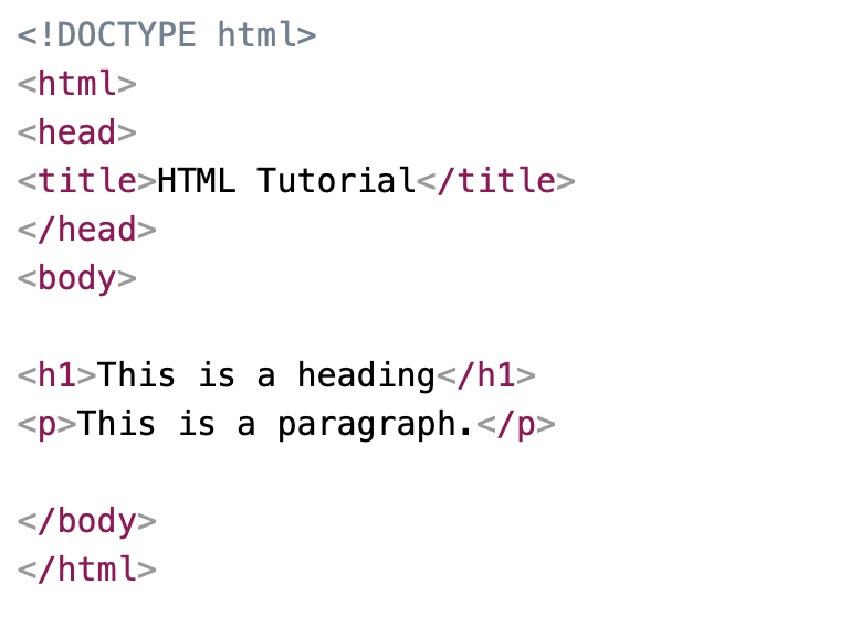 Screenshot of HTML code teaching students to design their first webpage