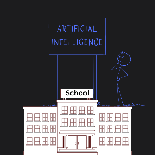 Banner showing Indian students learning AI in a futuristic classroom – School and AI platform
