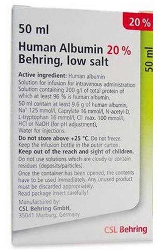 هيومان البيومين 20% بيرينج قليل الملح 50 مل