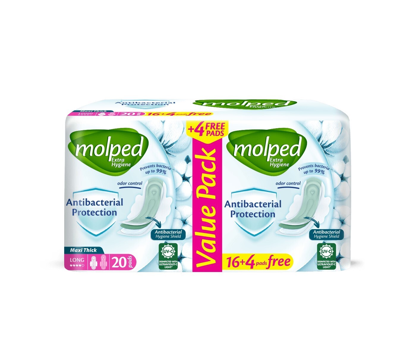 مولبد فوط صحيه ضد البكتيريا ماكسى سميكه طويله 16قطعة