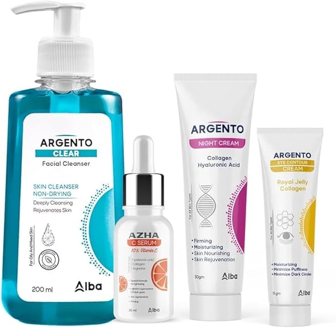 ارجنتو مجموعة البشرة (سيروم سي + كريم العين + غسول + كريم الليل)