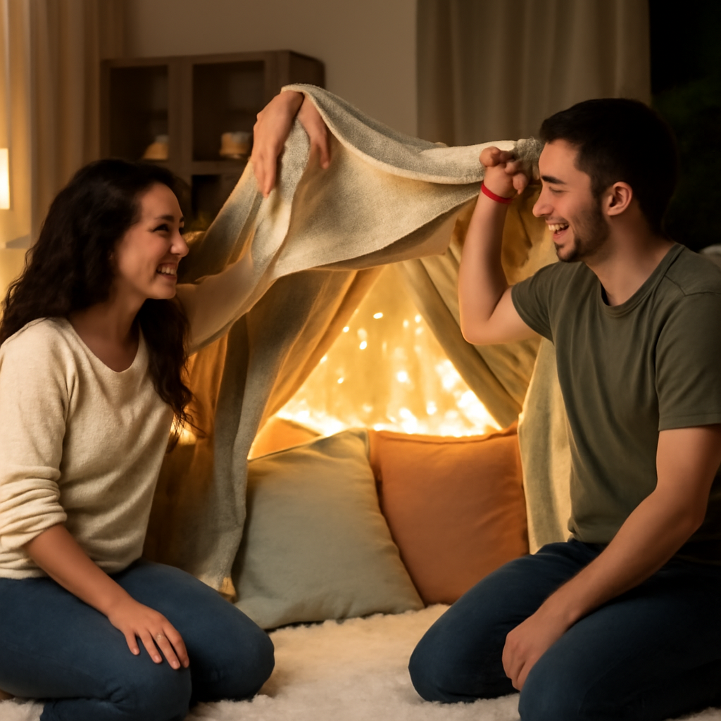 Cozy Blanket Fort Adventure — Photoreal style — from Make Meme Template