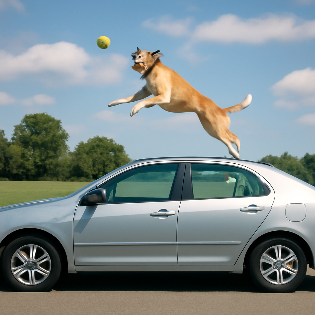 Dog Leaps Over Car for Ball meme template
