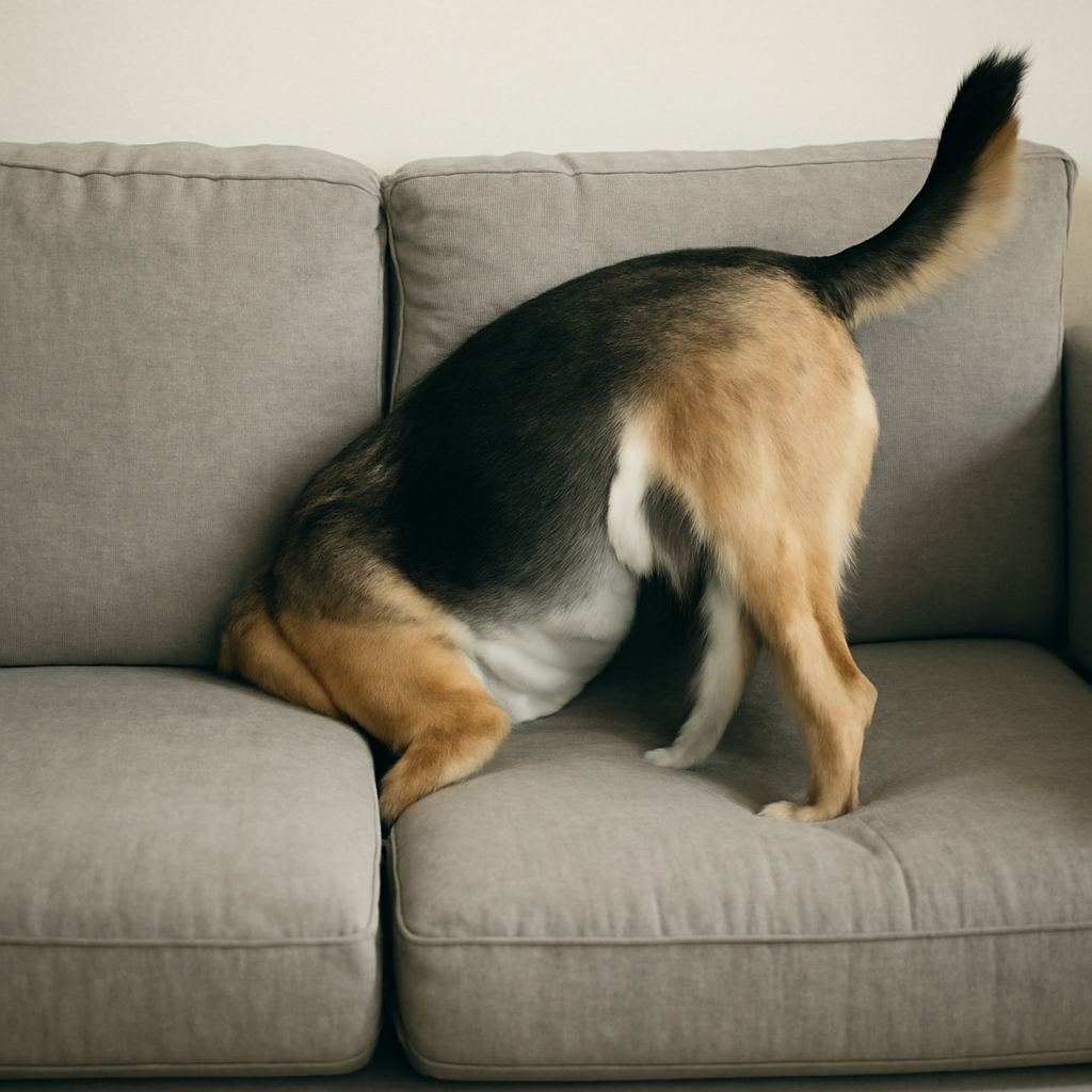 Dog's Couch Conundrum — Photoreal style — from Make Meme Template