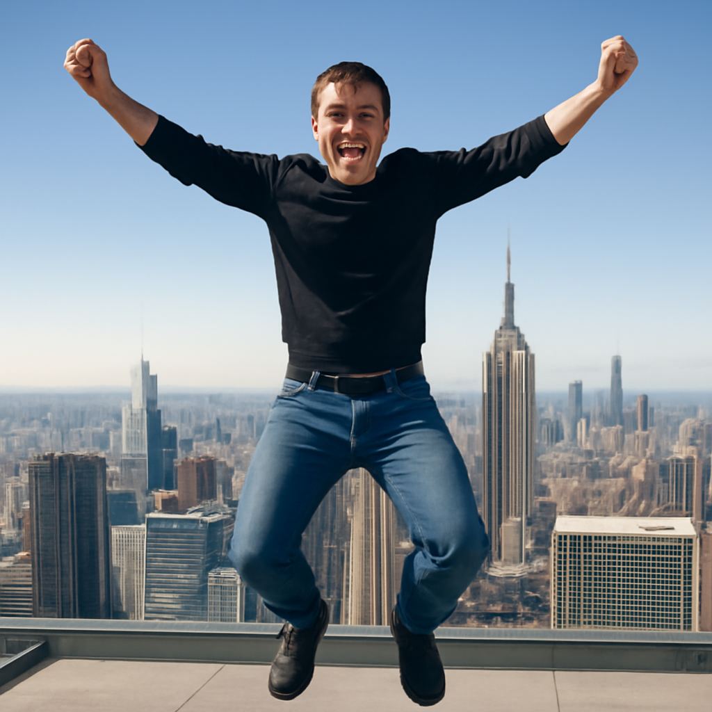 Joyful Leap in New York meme template