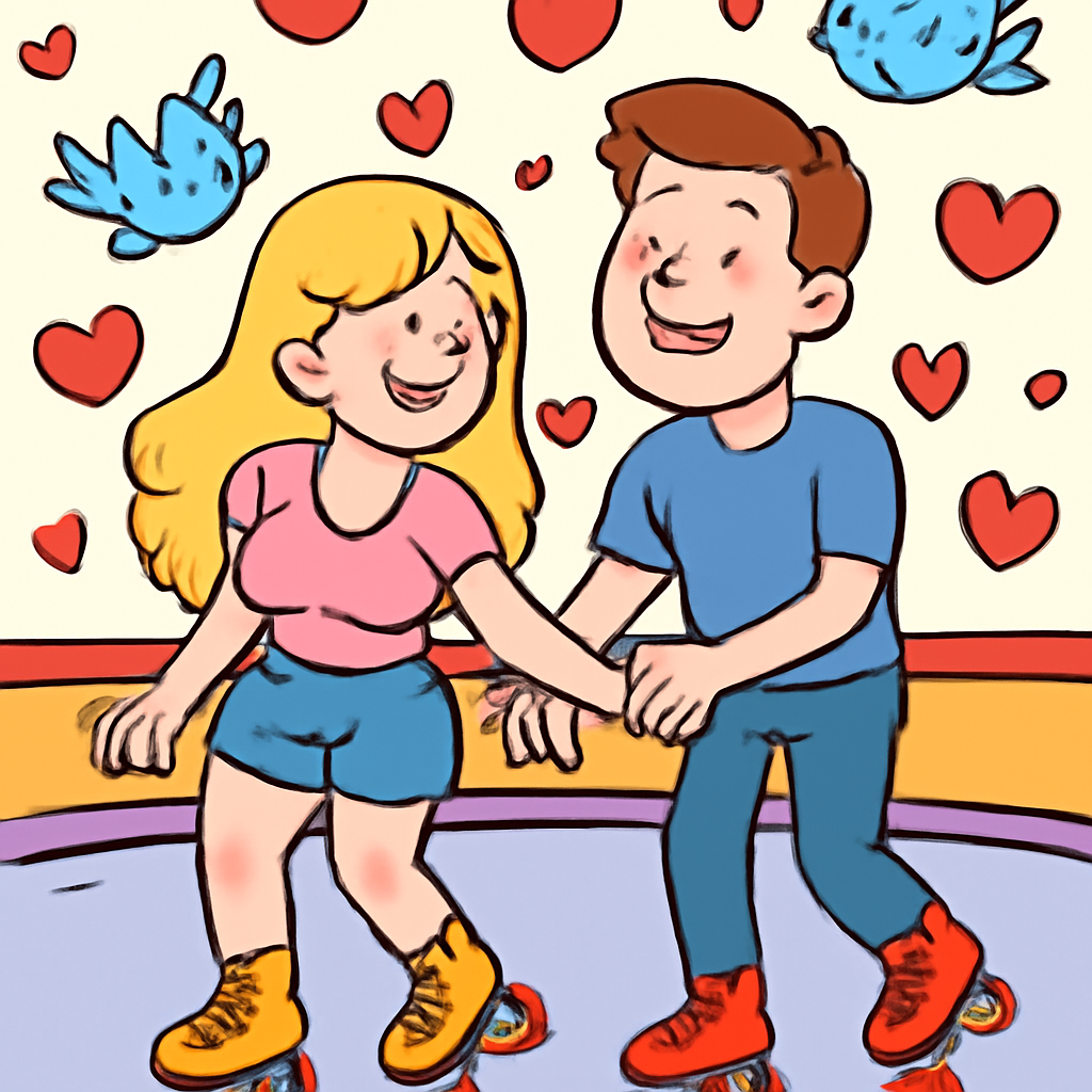 Roller Skating Lovebirds meme template