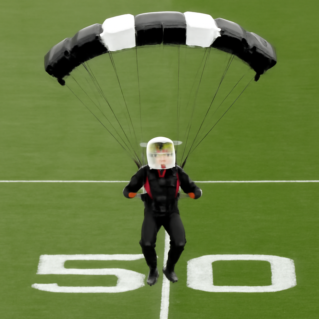 Skydiving Eagle Takes the Field — Photoreal style — from Make Meme Template