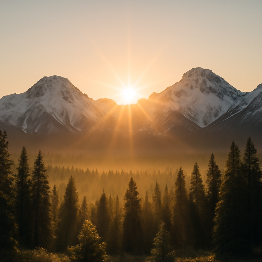 Sunrise Over Snowy Mountains — Photoreal style — from Make Meme Template