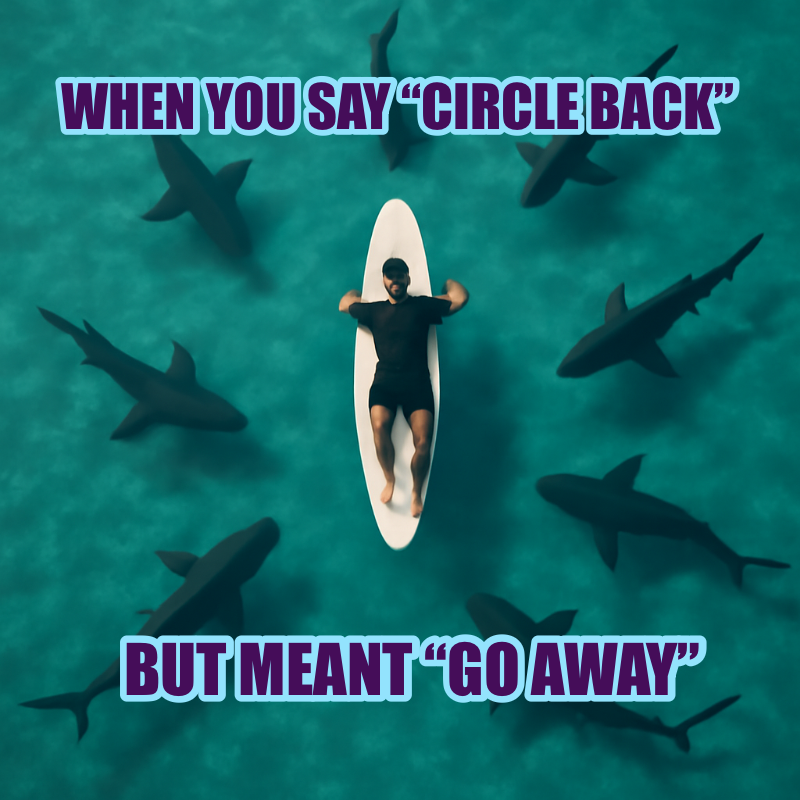 When You Say Circle Back / But Meant Go Away meme