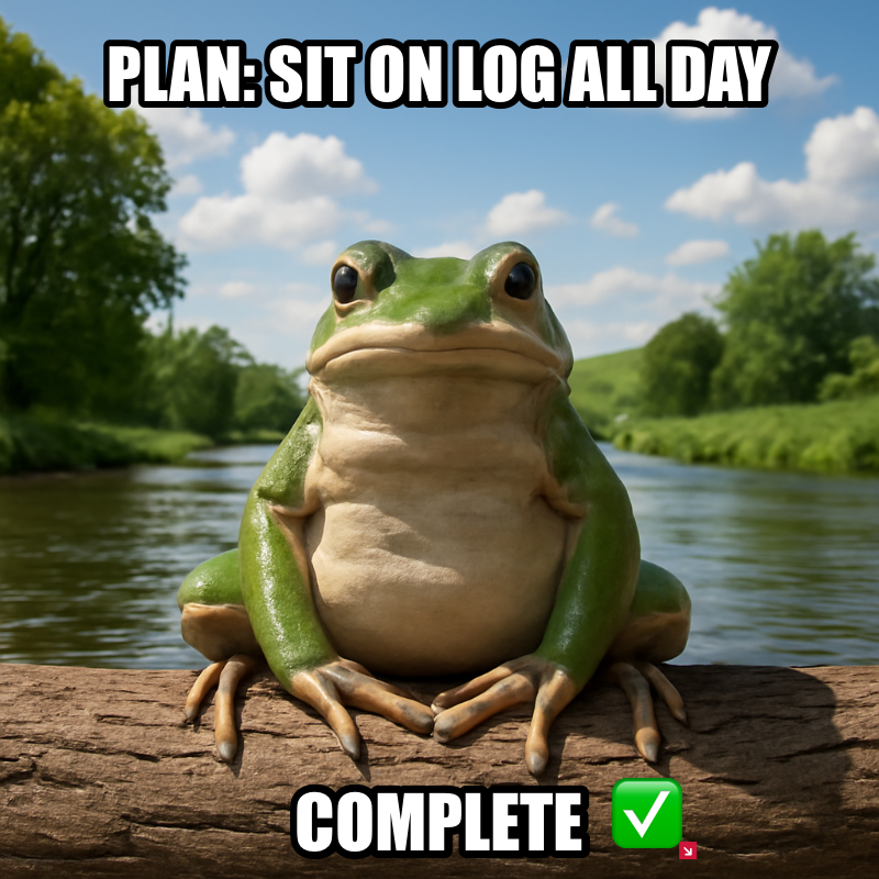 Plan: Sit On Log All Day / Complete meme
