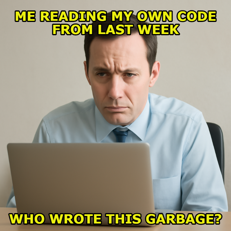 Me Reading My Own Code From Last Week meme