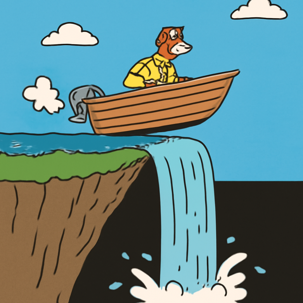 AIQuizzle meme image: Driving my boat off the edge of the world (Meme) — Cartoon style