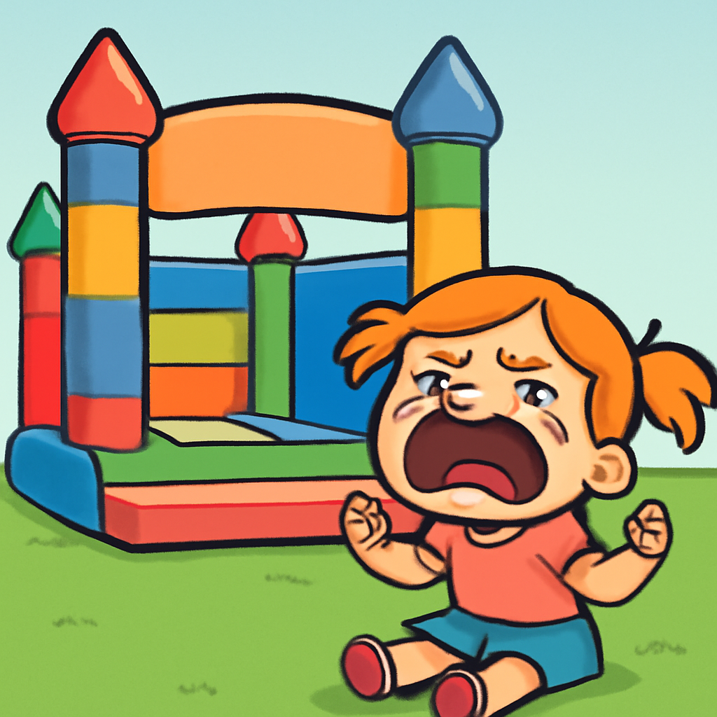 A little girl whining because she can’t go on jumpy jump (Meme) — Cartoon style