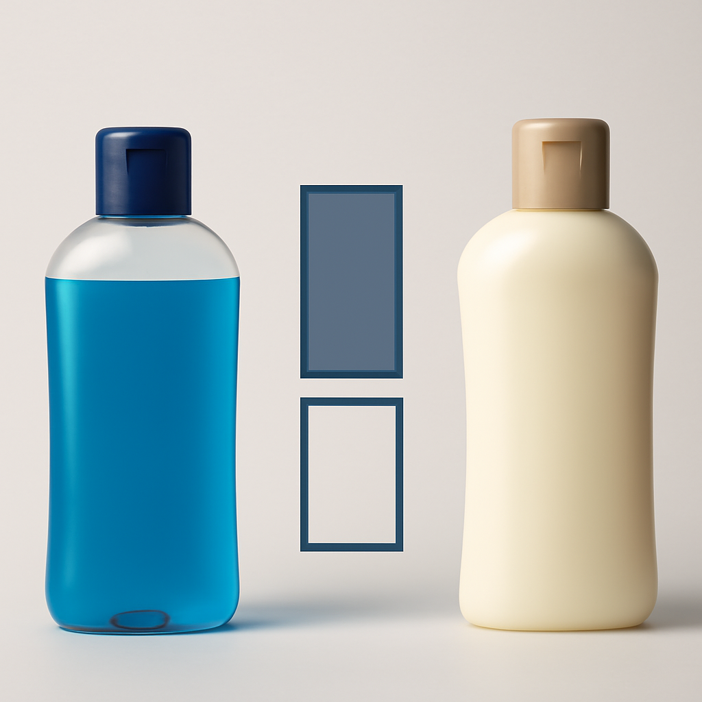 Make a diagram of a shampoo bottle and a conditioner bottle would make the sham… (Meme) — Photoreal style