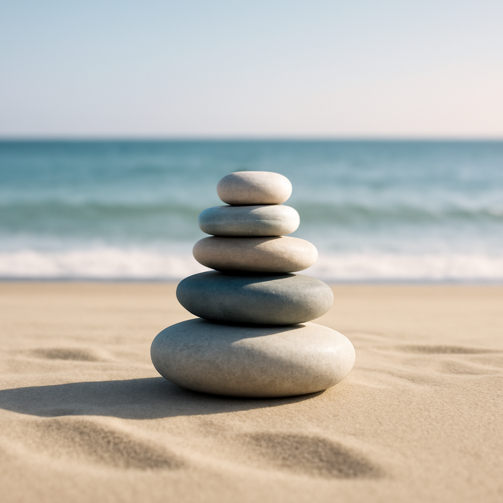 Create a zen image of rocks and beach (Meme) — Photoreal style