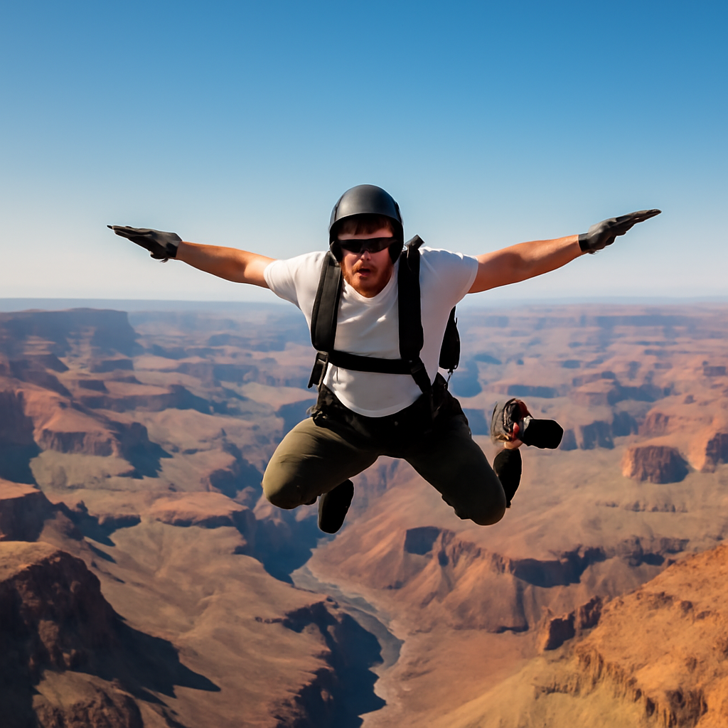 Skydiving over the Grand Canyon (Meme) — Photoreal style