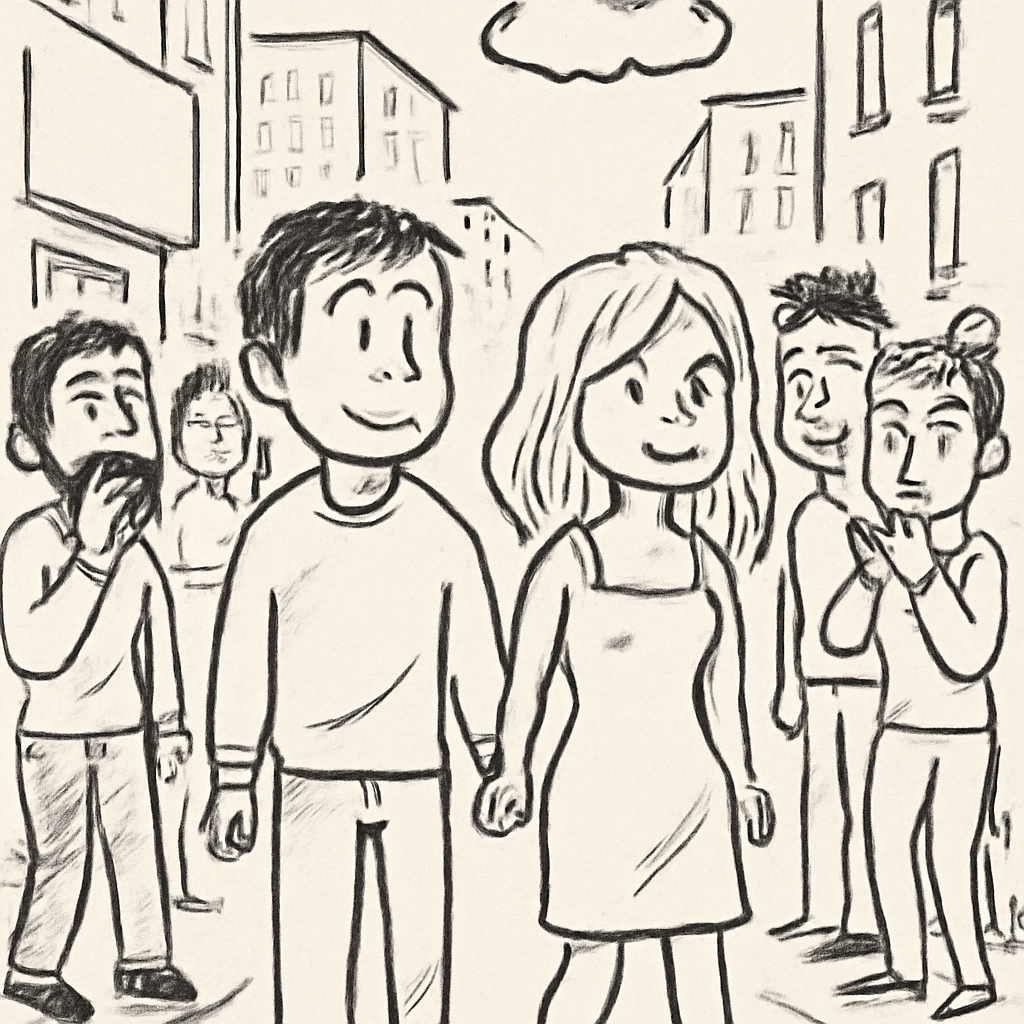 My beautiful blonde wife and I walking downtown and everyone around us staring … (Meme) — Doodle style