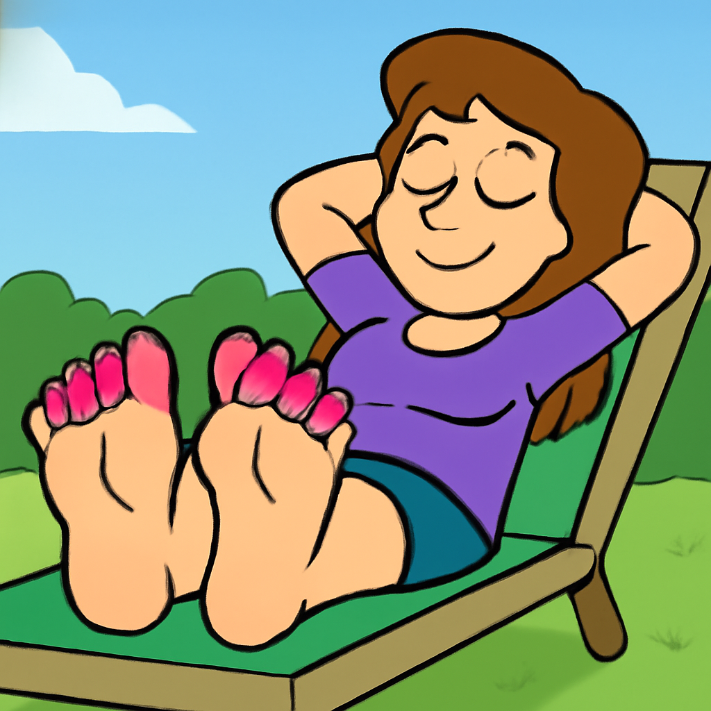 Wife laying on a lounge chair with pink toes (Meme) — Cartoon style