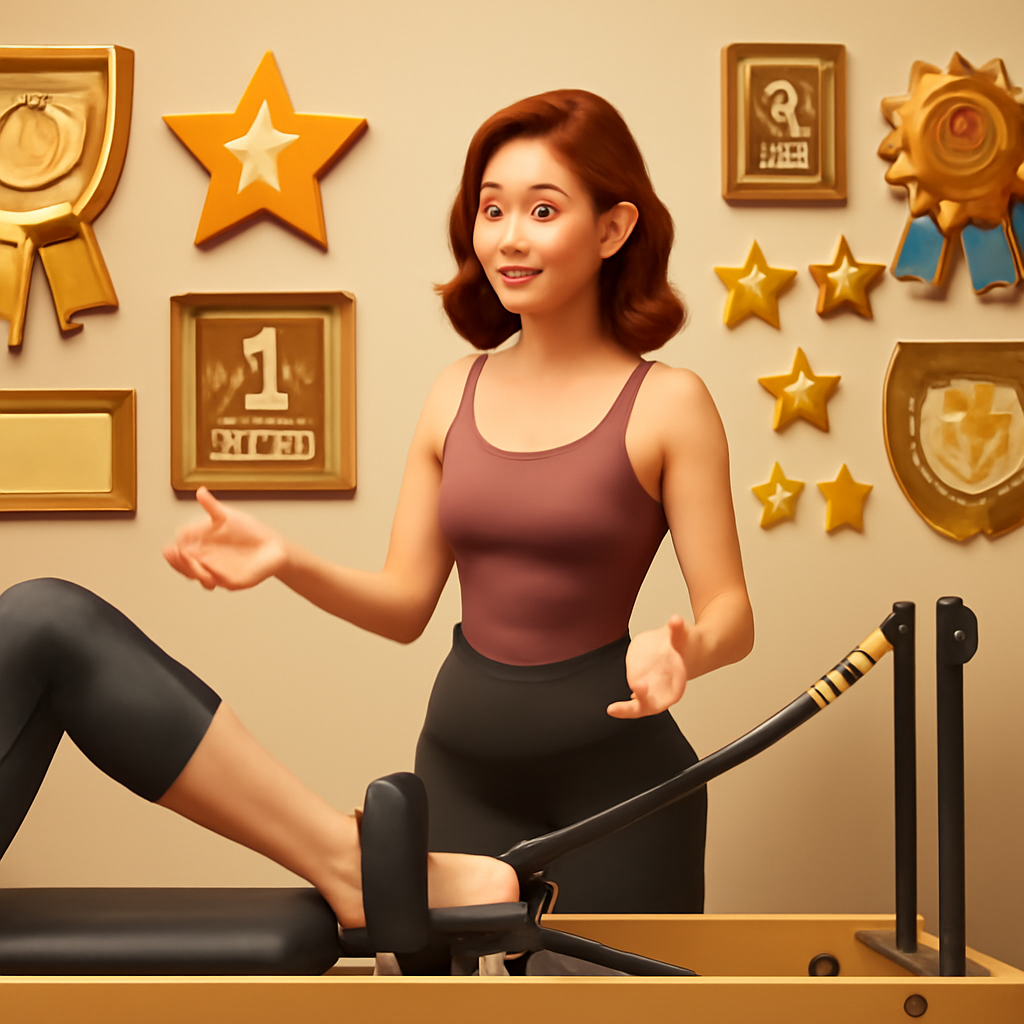 A Pilates teacher that is teaching Pilates reformer with a bunch a lot of #1 be… (Meme) — 3DGlam style