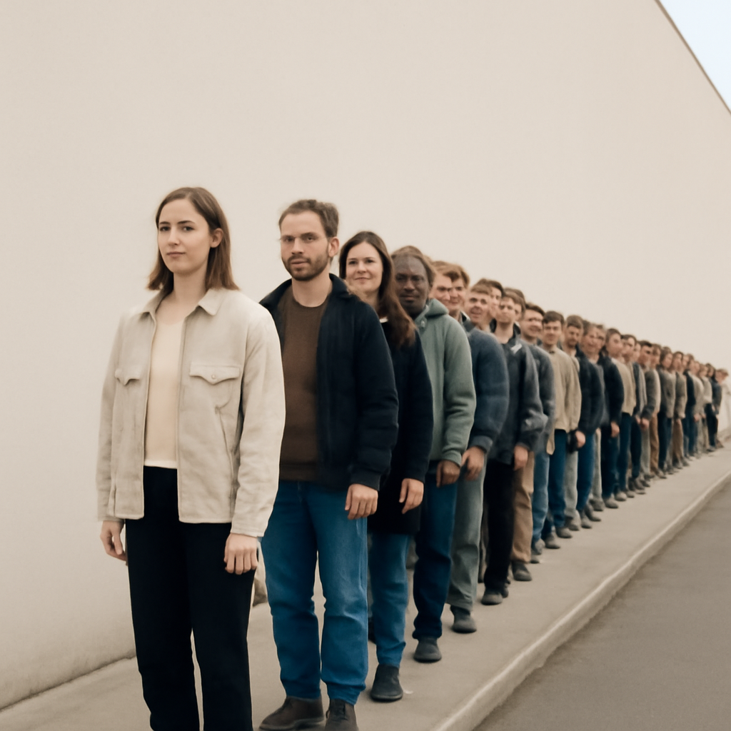 A lot of people in a perfect line (Meme) — Photoreal style
