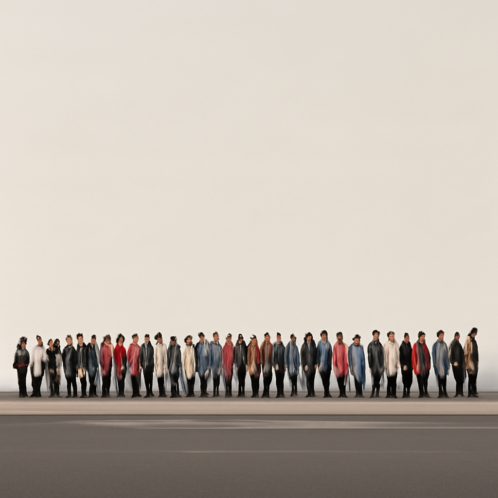 100 people in a perfect line (Meme) — Photoreal style