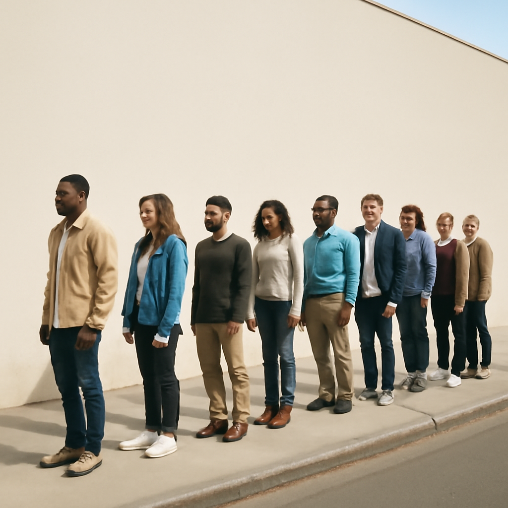A bunch of people in a perfect line (Meme) — Photoreal style