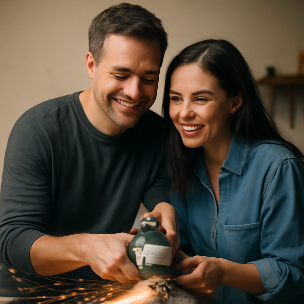 A dad and a mom making sparks (Meme) — Photoreal style