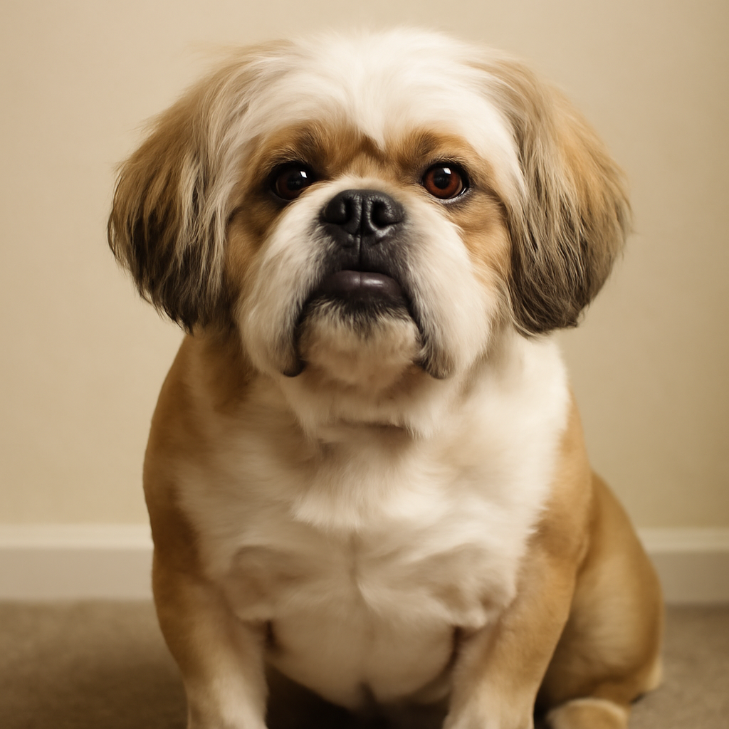 A dog that is half bull dog and half shitzu (Meme) — Photoreal style