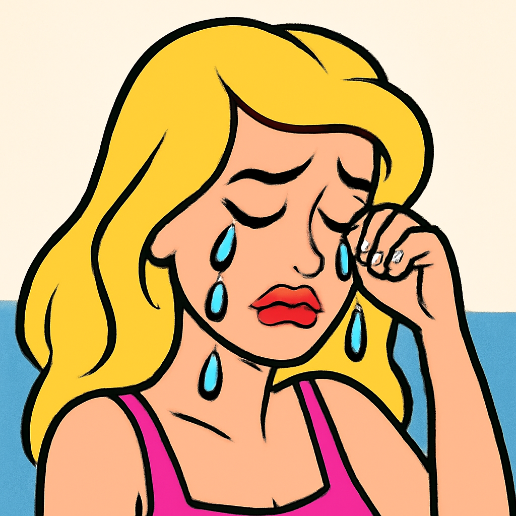 A blonde hottie crying (Meme) — Cartoon style