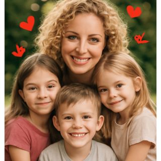 loving mom with 3 kids 2 girls and 1 boy meme template