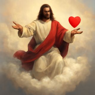 jesus floating on a cloud with a heart meme template
