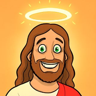 jesus loves you smiling with green eyes meme template