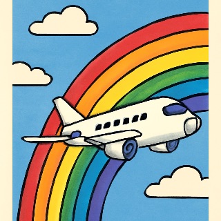 cartoon airplane over rainbow meme template