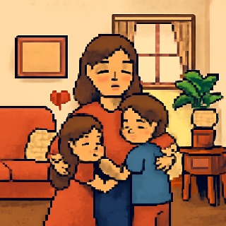 mom hugging her kids meme template