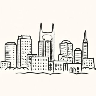 skyline of nashville (Meme) — Simple doodle line art, wobbly outlines, minimal shading style