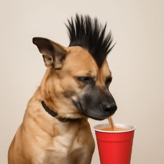 Mohawk Pup Enjoying a Drink meme template