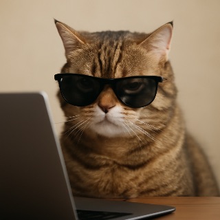 Annoyed Cat in Sunglasses at the Computer meme template