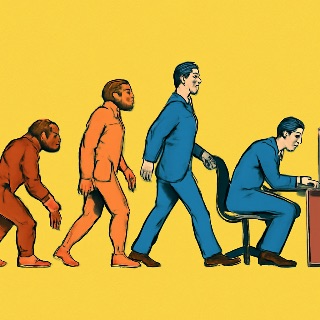 The stages of mankind evolution 5 characters showing goin from crouching to wal… (Meme) — PopArt style