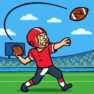A quarterback throwing a ball really far (Meme) — Cartoon style